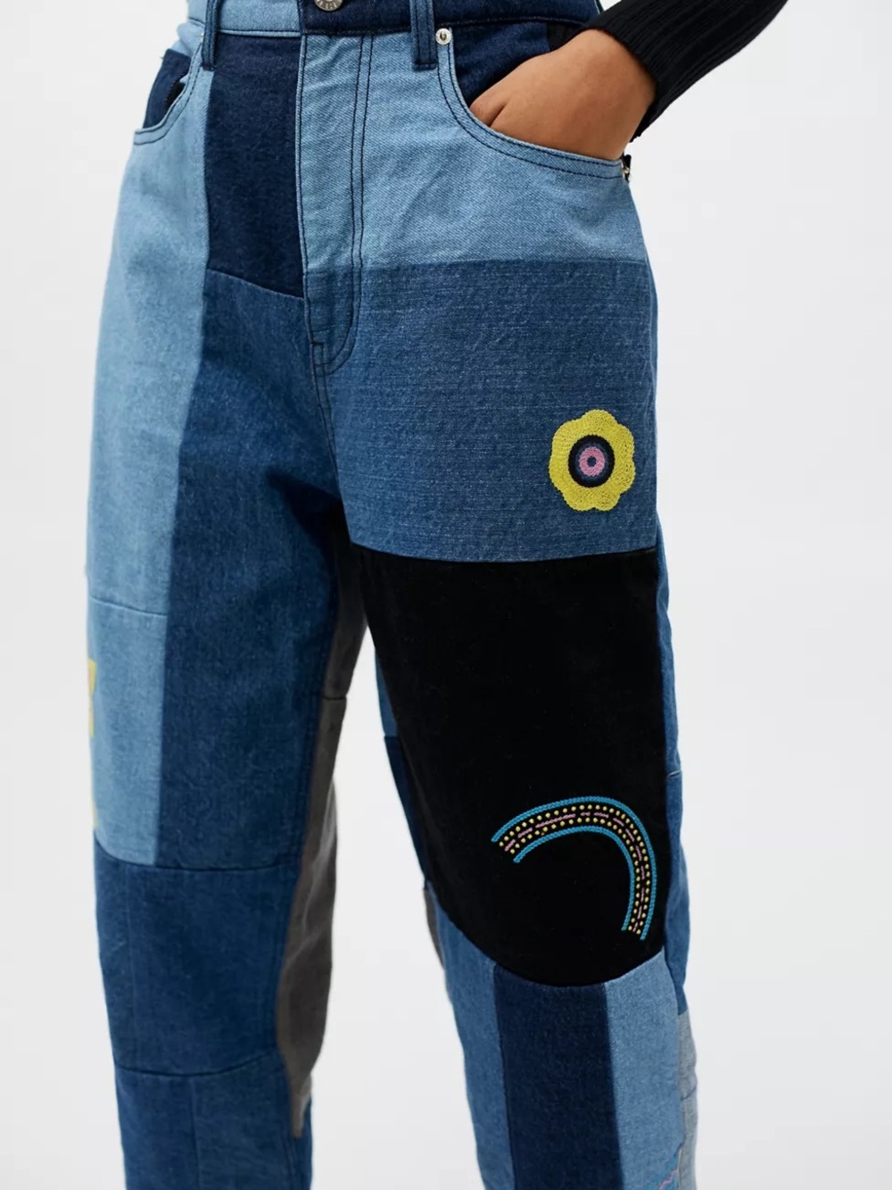 BDG Patchwork Wide Leg Jeans in Multi Blue - Picture 2 of 3